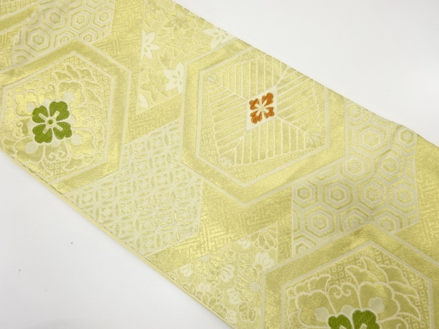 JAPANESE KIMONO / ANTIQUE FUKURO OBI / WOVEN FLORAL CREST & PINE